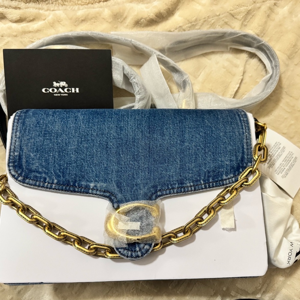 Coach Tabby 30 Denim Crossbody Bag with Gold Chain